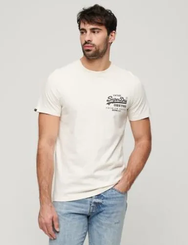 Superdry Mens Pure Cotton Bird Graphic Crew Neck T-Shirt - Cream, Cream