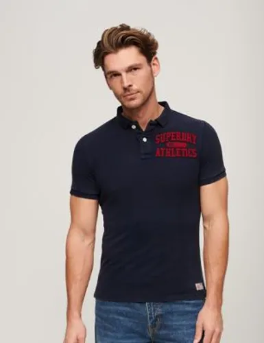 Superdry Mens Pure Cotton Polo Shirt - Navy, Navy,Yellow