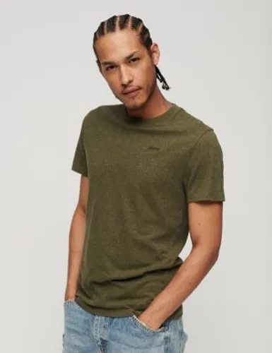 Superdry Mens Slim Fit Organic Cotton Crew Neck T-Shirt - Green, Green,Red