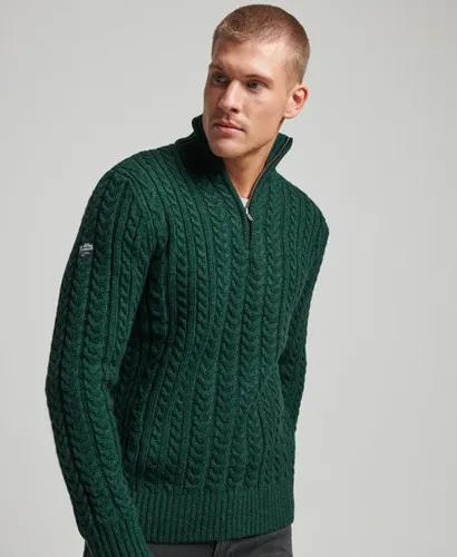 Superdry Men's Vintage Jacob Cable Knit Half Zip Jumper Green / Frosted Green
