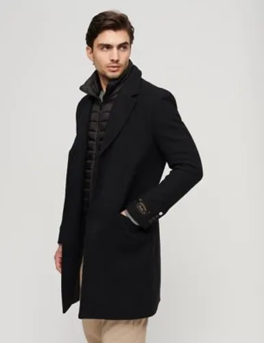 Superdry Mens Wool Rich Removable Gilet Overcoat - S - Black, Black