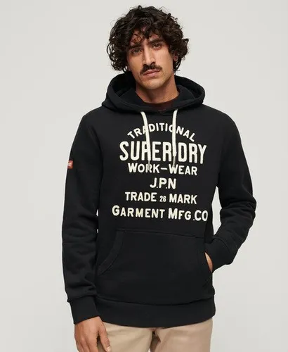 Superdry Men's Workwear Flock Graphic Hoodie Black / Nero Black Marl