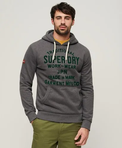 Superdry Men's Workwear Flock Graphic Hoodie Grey / Granite Grey Marl