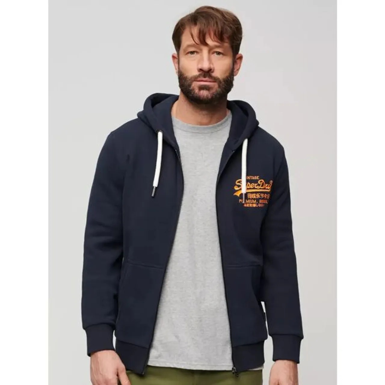 Superdry Neon Vintage Logo Embroidered Hoodie - Eclipse Navy - Male