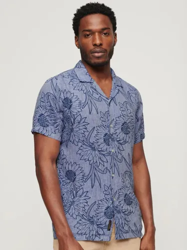 Superdry Open Collar Floral Print Linen Shirt, Chrysanth Optic - Chrysanth Optic - Male