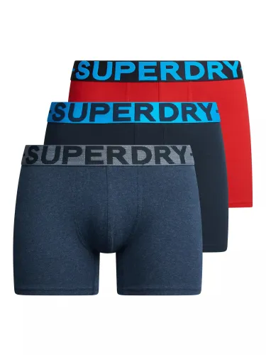 Superdry Organic Cotton Blend Boxers, Pack of 3 - Blue Marl/Eclipse/Rouge - Male