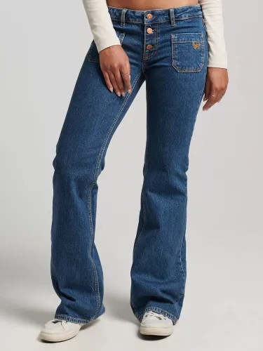 Superdry Organic Cotton Blend Vintage Low Rise Slim Flare Jeans - Van Dyke Mid Used - Female