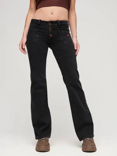 Superdry Organic Cotton Blend Vintage Low Rise Slim Flare Jeans - Wolcott Black Stone - Female
