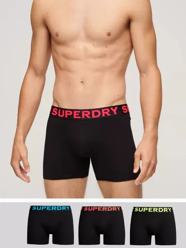 Superdry Organic Cotton Boxers, Pack of 3, Black/Neon - Black/Neon - Male