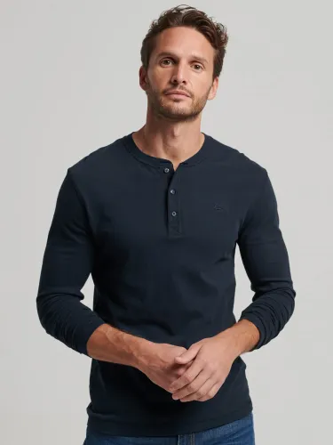 Superdry Organic Cotton Henley Long Sleeve T-Shirt - Mid Navy - Male