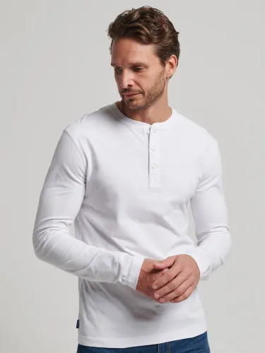 Superdry Organic Cotton Henley Long Sleeve T-Shirt - Optic White - Male