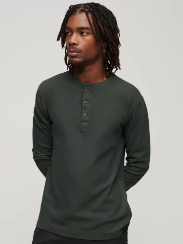 Superdry Organic Cotton Long Sleeve Waffle Henley Top - Surplus Goods Olive - Male