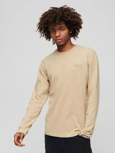 Superdry Organic Cotton Vintage Logo Long Sleeve Embroidered Top - Tan Brown Fleck Marl - Male