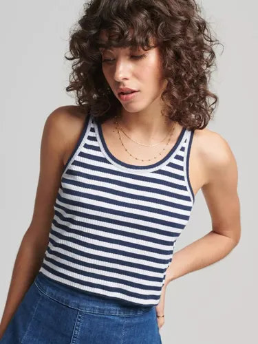Superdry Organic Cotton Vintage Ribbed Crop Vest Top - Navy Stripe - Female
