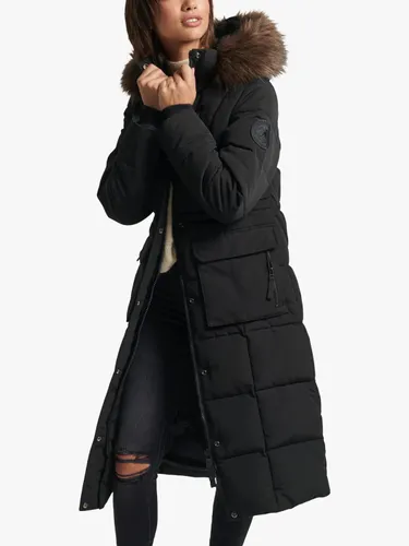 Superdry Original & Vintage Everest Long Line Faux Fur Parka Jacket - Black - Female