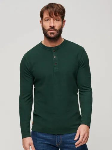 Superdry Relaxed Fit Waffle Cotton Henley Top - Enamel Green - Male