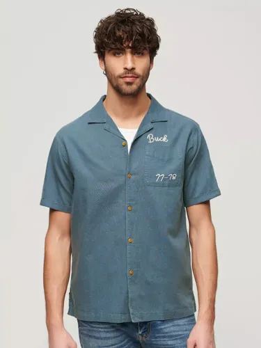 Superdry Resort Linen Blend Short Sleeve Shirt, Lauren Navy - Lauren Navy - Male
