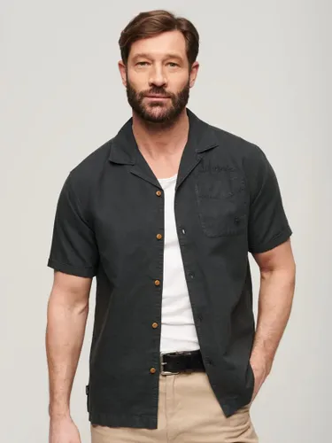 Superdry Resort Linen Blend Short Sleeve Shirt, Washed Black - Washed Black - Male