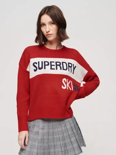 Superdry Retro Ski Knit Jumper, Red/Multi - Red/Multi - Female