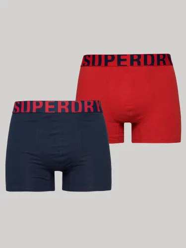 Superdry Richest Navy/Risk Red Organic Cotton Boxer Dual Logo Double Pack