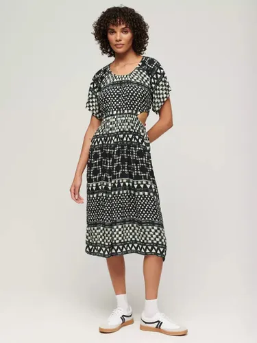Superdry Shirbori Layer Print Cut Out Midi Dress, Monochrome - Monochrome - Female