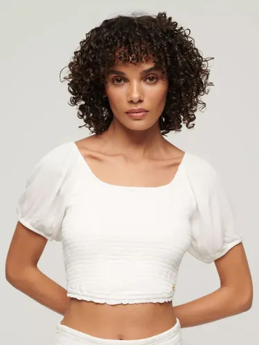 Superdry Smocked Woven Cropped Top - Off White - Female