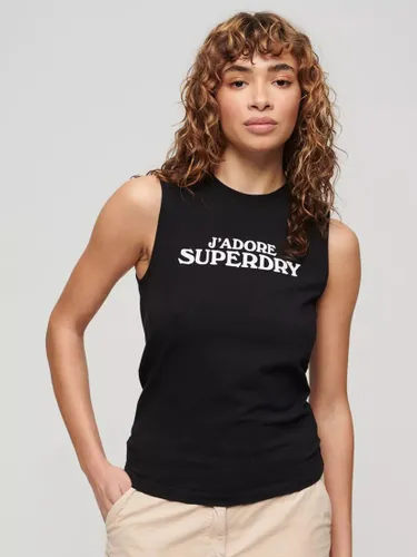 Superdry Sport Luxe Graphic Fitted Tank Top, Black/White - Black/White - Female