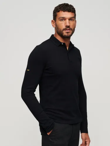 Superdry Studios Long Sleeve Jersey Polo Shirt - Black - Male