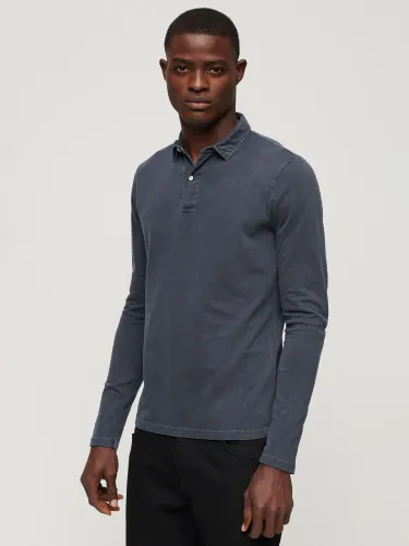 Superdry Studios Long Sleeve Jersey Polo Shirt - Eclipse Navy - Male