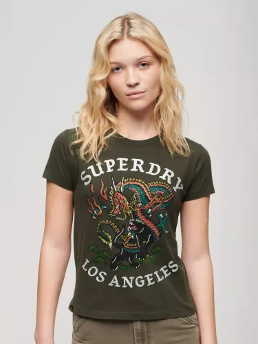 Superdry Tattoo Rhinestone T-Shirt, Army Khaki - Army Khaki - Female