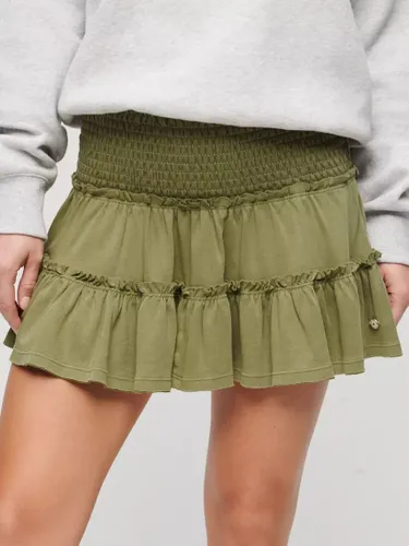 Superdry Tiered Jersey Mini Skirt, Olive Khaki - Olive Khaki - Female
