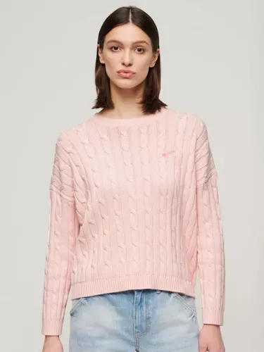 Superdry Vintage Dropped Shoulder Cable Knit Jumper, Barely Pink - Barely Pink - Female
