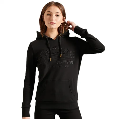 Superdry Vintage Logo Embroidered Infill Hoody - Black