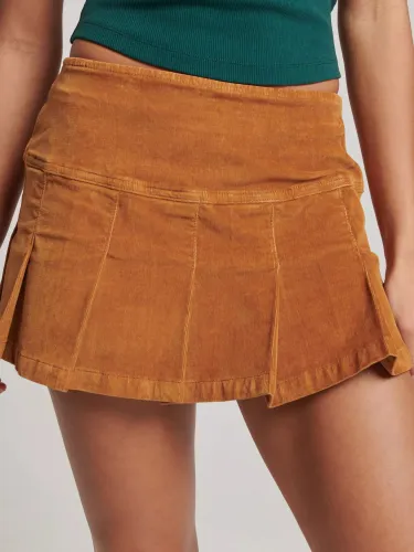 Superdry Vintage Pleated Cord Mini Skirt - Caramel CafÃ© - Female