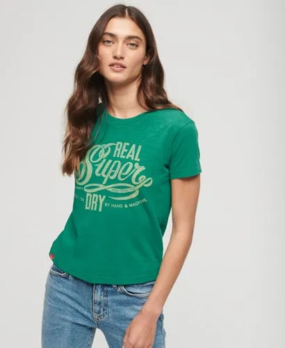 Superdry Women's Archive Script Graphic T-Shirt Green / Tidepool Green Slub