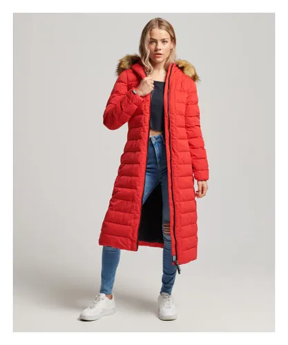Superdry Womens Arctic Long Puffer Coat - Red