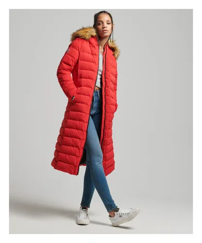 Superdry Womens Arctic Longline Puffer Coat - Red