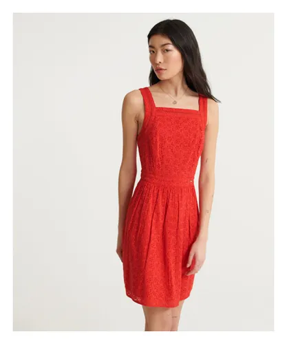 Superdry Womens Blaire Broderie Dress - Red Cotton