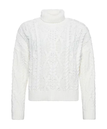 Superdry Womens Cable Knit Polo Neck Jumper - Cream