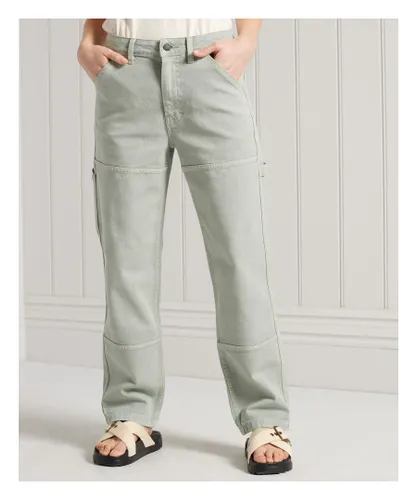 Superdry Womens Carpenter Pants - Green Cotton