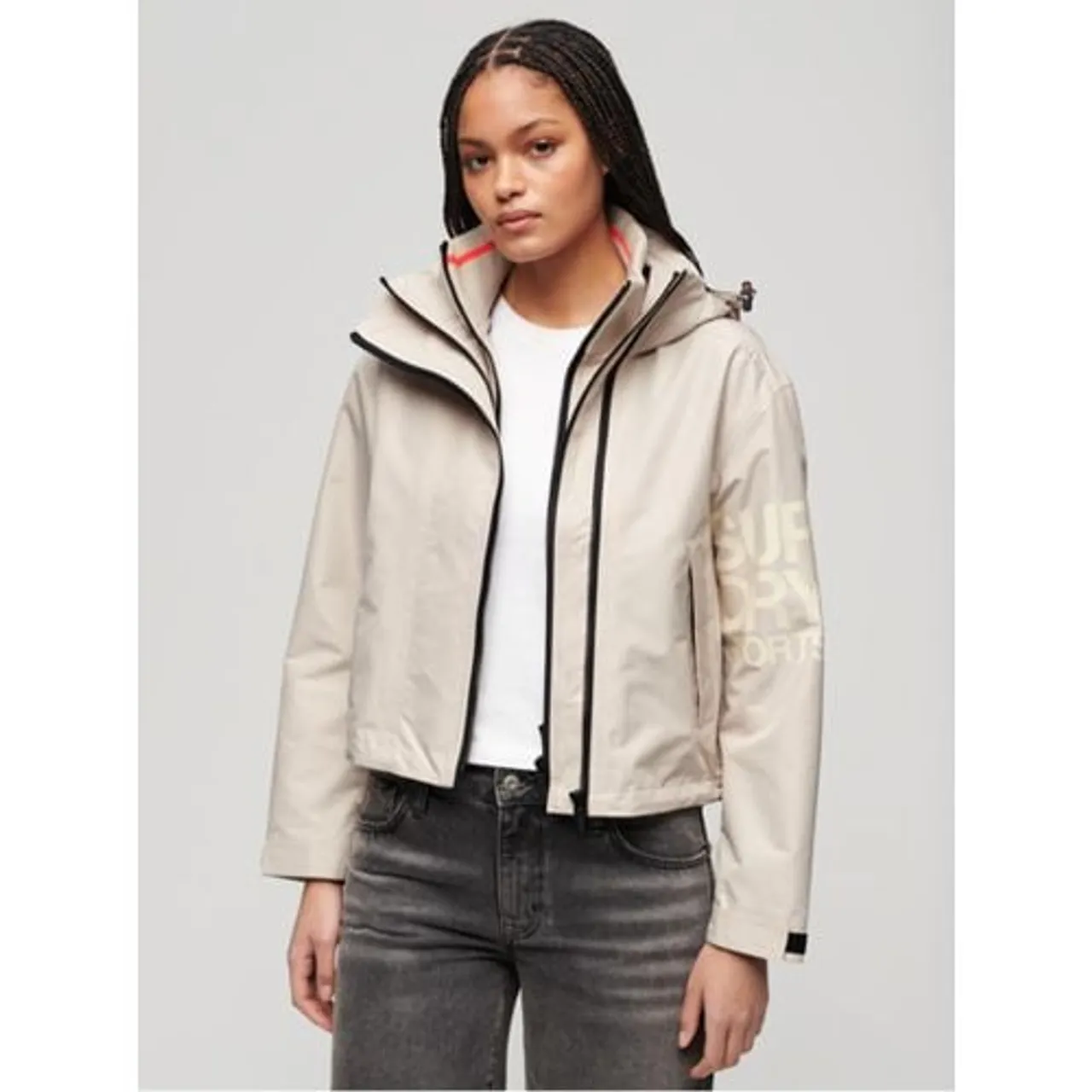 Superdry Womens Chateau Grey Embroidered Hooded Windbreaker Jacket