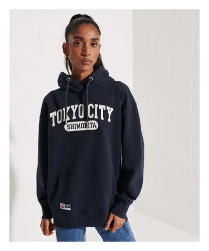 Superdry Womens City College Oversized Hoodie - Navy Cotton