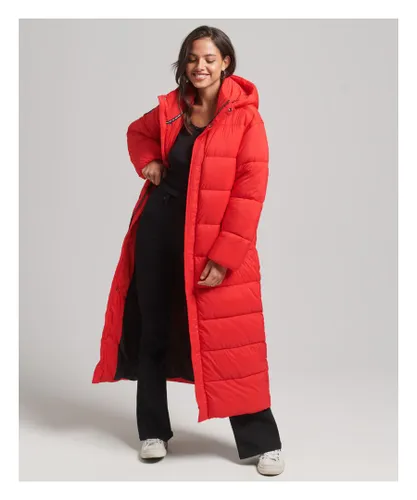 Superdry Womens Cocoon Longline Puffer Coat - Red