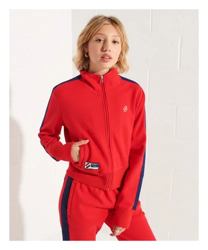 Superdry Womens Code Stripe Track Jacket - Red Cotton