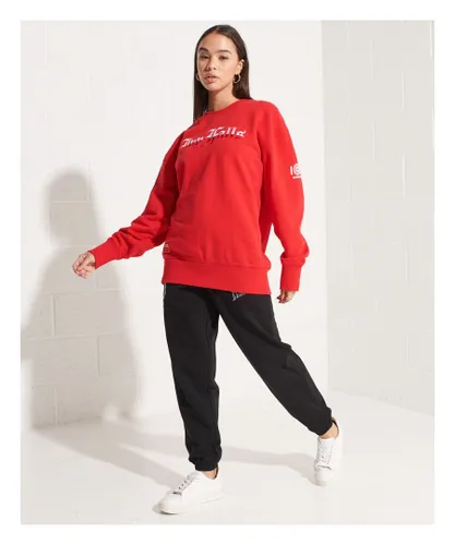 Superdry Womens College Graphic Oversized Crew Sweatshirt - Red Cotton