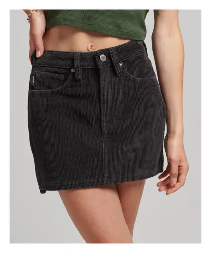 Superdry Womens Cord Mini Skirt - Black Cotton