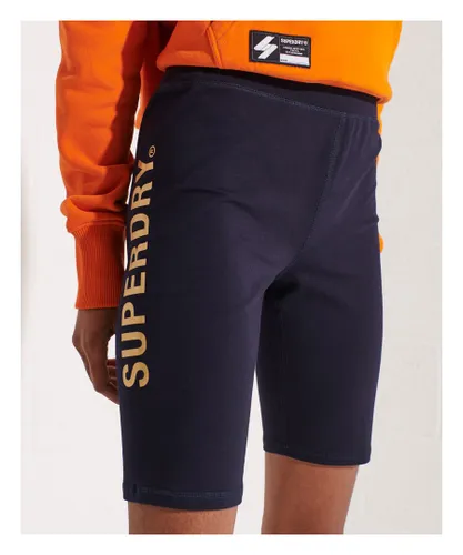 Superdry Womens Corporate Logo Cycling Shorts - Navy Cotton