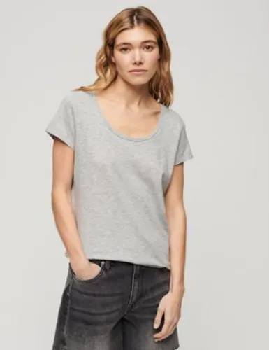 Superdry Womens Cotton Rich Scoop Neck T-Shirt - 8 - Grey, Grey,Black,White