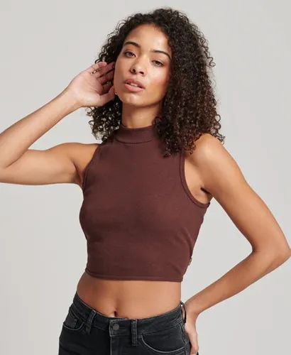 Superdry Women's Cropped Mock Neck Tank Top Brown / Brown Chicory Coffee