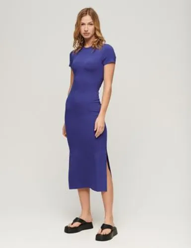 Superdry Womens Cut Out Detail Midi Bodycon T-Shirt Dress - 6 - Blue, Blue